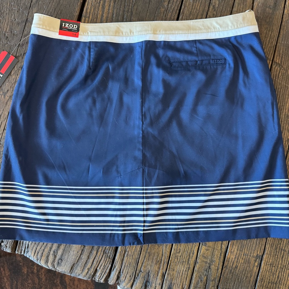 IZOD PERFORMX NWT Navy Blue and Cream Striped Golf Skort, Skirt w/ Shorts 14 - Picture 6 of 11